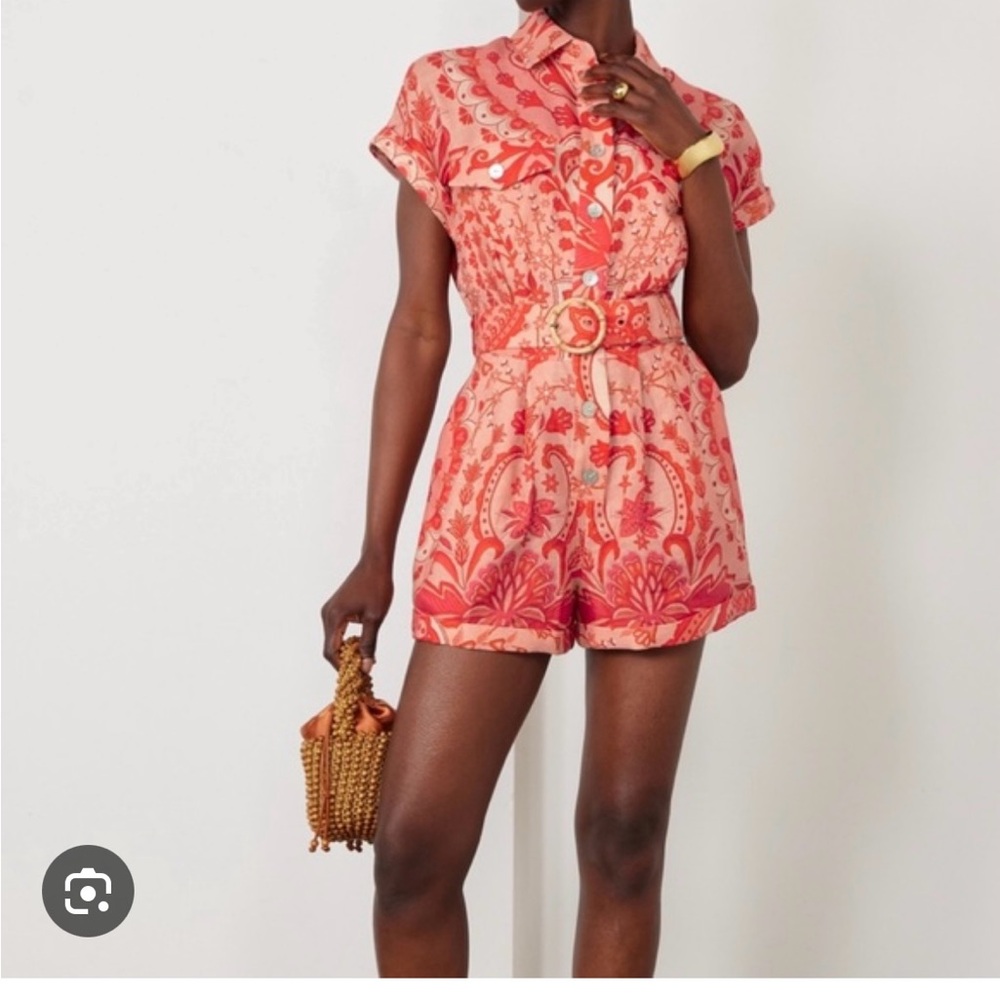 Farm Rio Jaipur Linen Print Romper with Belt - Picture 7 of 13
